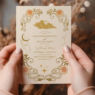 Vintage Mystical Botanical Wedding Invitation
