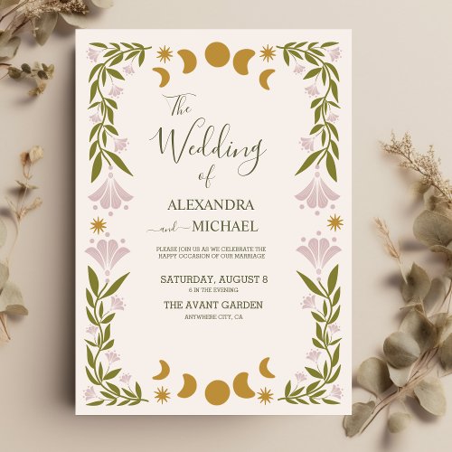 Vintage Mystical Botanical Wedding Invitation