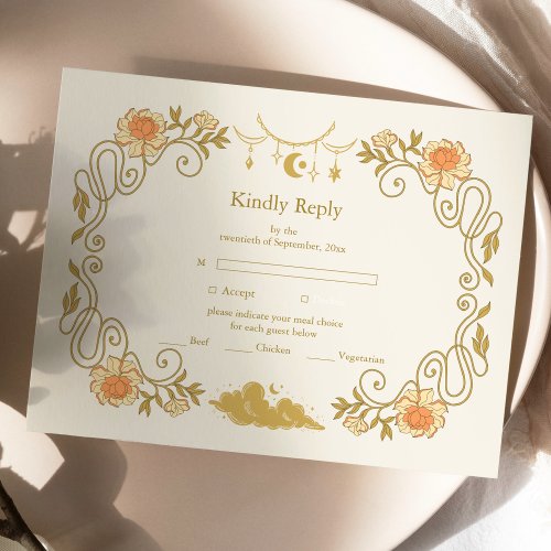 Vintage Mystical Botanical Wedding RSVP Card