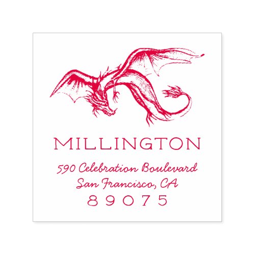 Vintage Mythical Dragon Family Name Return Address Self_inking Stamp