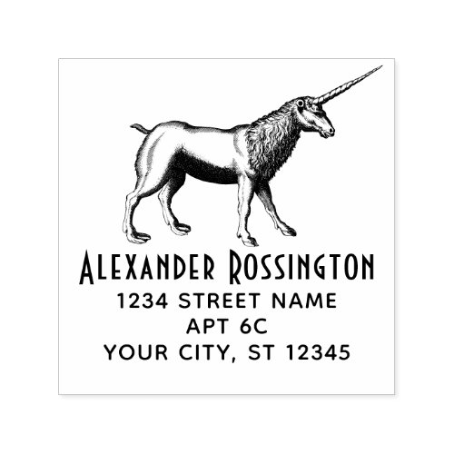 Vintage Mythical Unicorn Name Return Address Self_inking Stamp