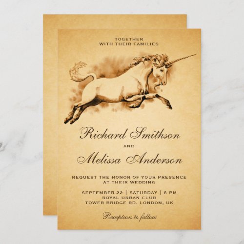 Vintage Mythical Unicorn Wedding Invitation