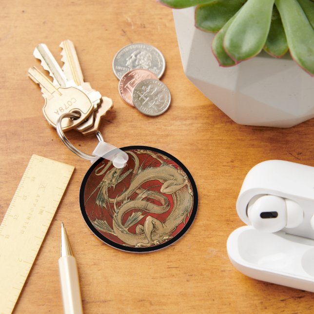 Vintage Mythology, Antique Golden Asian Dragon Keychain (Desk)