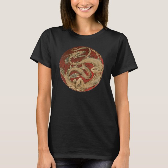 Vintage Mythology, Antique Golden Asian Dragon T-Shirt (Front)