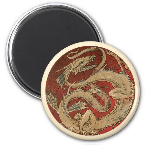 Vintage Mythology Golden Asian Dragon Magnet
