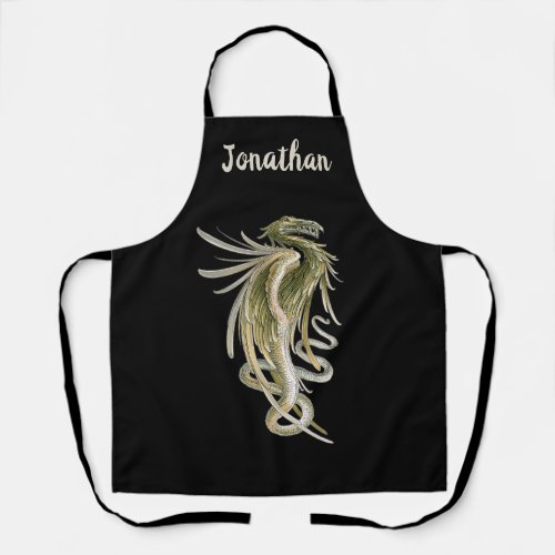 Vintage Mythology Winged Dragon with a Snake Tail Apron