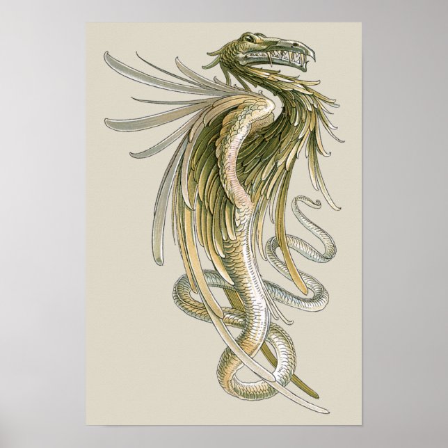 Vintage Mythology, Winged Dragon with a Snake Tail Poster (Front)