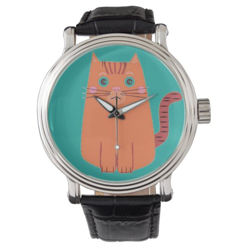 Vintage Naive Cartoon Orange Tabby Cat Watch