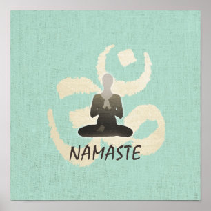 Vintage Namaste Gold Om Sign Green Linen Yoga