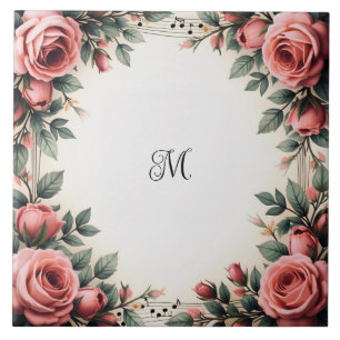 Vintage Name French Floral Rose Flowers Frame Ceramic Tile