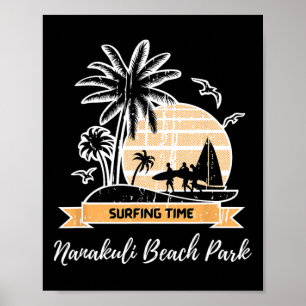 Vintage Nanakuli Beach Park Lover Palm Trees Surfi Poster