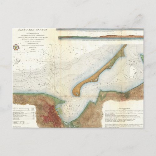 Vintage Nantucket Harbor Map Postcard