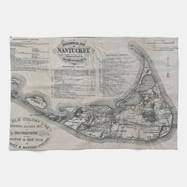 Vintage Nantucket Map Kitchen Towel (Horizontal)
