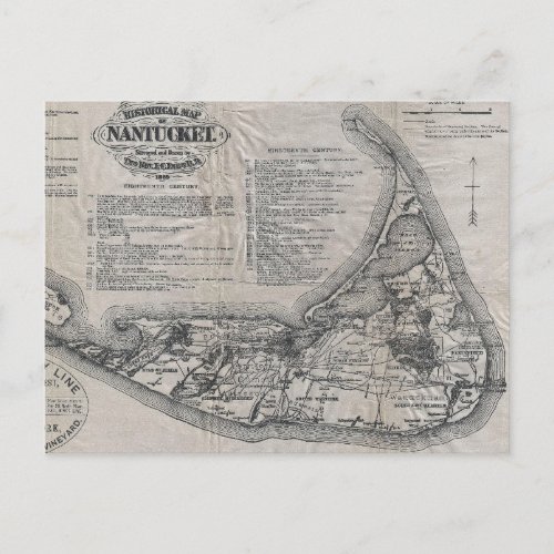 Vintage Nantucket Map Postcard