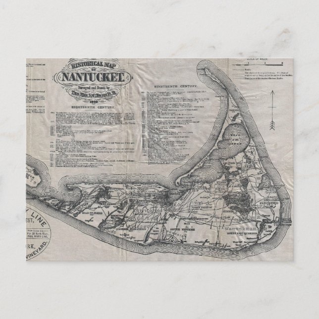 Vintage Nantucket Map Postcard (Front)