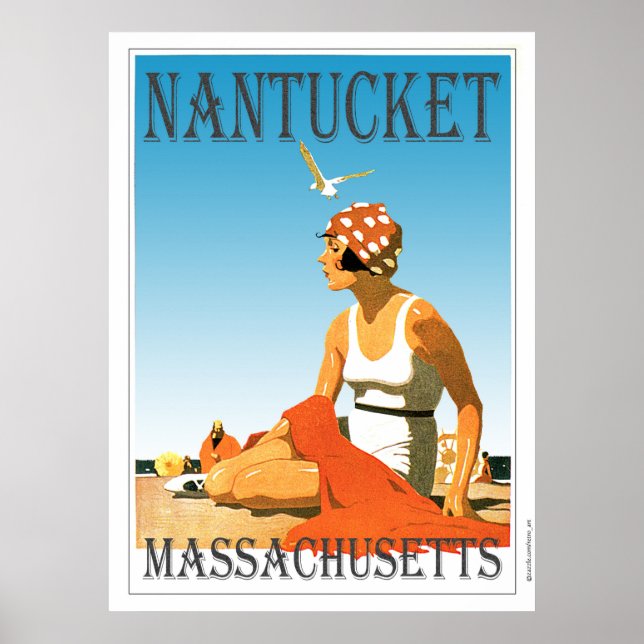 Vintage Nantucket on The Beach Poster (Front)