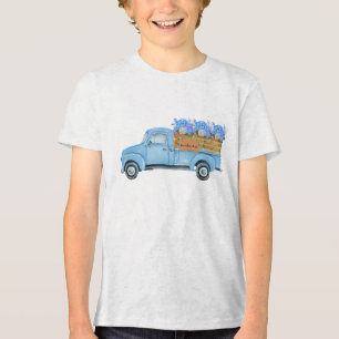 Vintage Nantucket Watercolor Blue Truck & Hydrange Tri-Blend Shirt