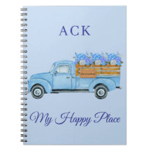 Vintage Nantucket Watercolor Floral Blue Truck