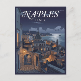 Vintage Naples Italy Night Travel Postcard