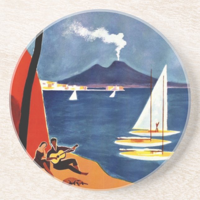 Vintage Napoli Travel Love Romance Coaster (Front)