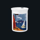 Vintage Napoli Travel Love Romance Drink Pitcher<br><div class="desc">Blue Sea,  Sail Boats,  Volcano,  Couple and Romance. European Travel Advertisement</div>