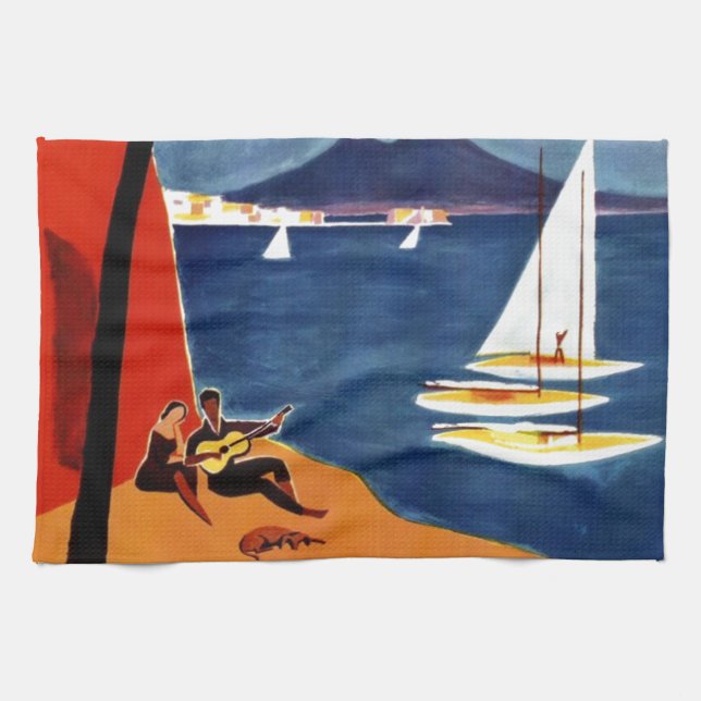 Vintage Napoli Travel Love Romance Kitchen Towel (Horizontal)