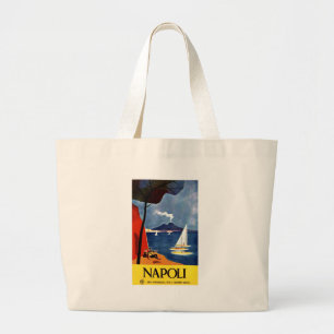 Vintage Napoli Travel Love Romance Large Tote Bag