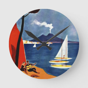 Vintage Napoli Travel Love Romance Round Clock