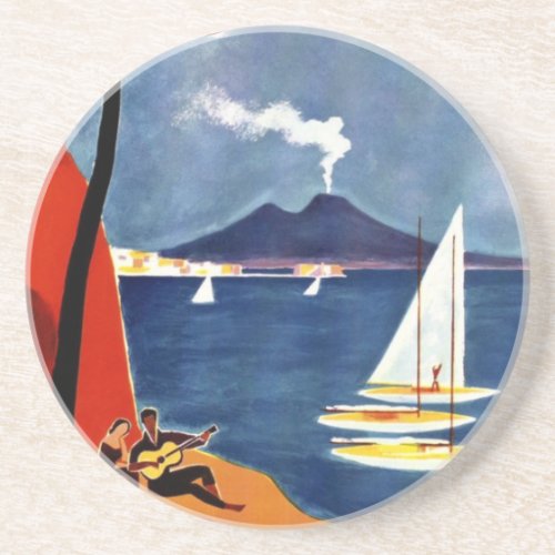 Vintage Napoli Travel Love Romance Sandstone Coaster