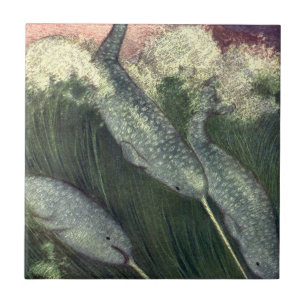 Vintage Narwhals, Marine Life Whales Ocean Animals Tile