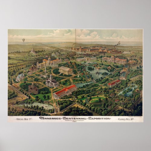 Vintage Nashville Centennial Park Map 1897 Poster