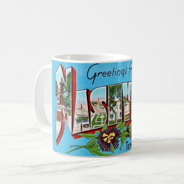 Vintage Nashville Greeting Postcard Coffee Mug (Front Left)