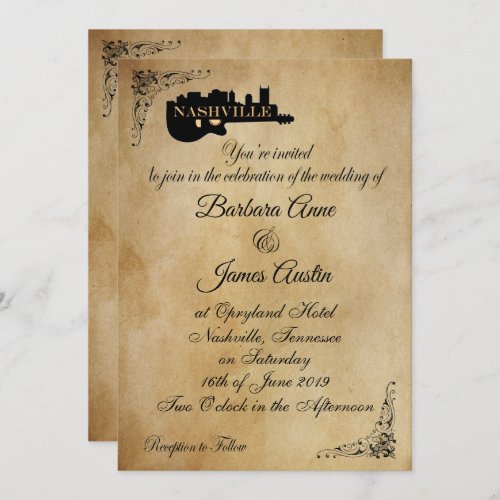 Vintage Nashville Guitar Wedding Invitation