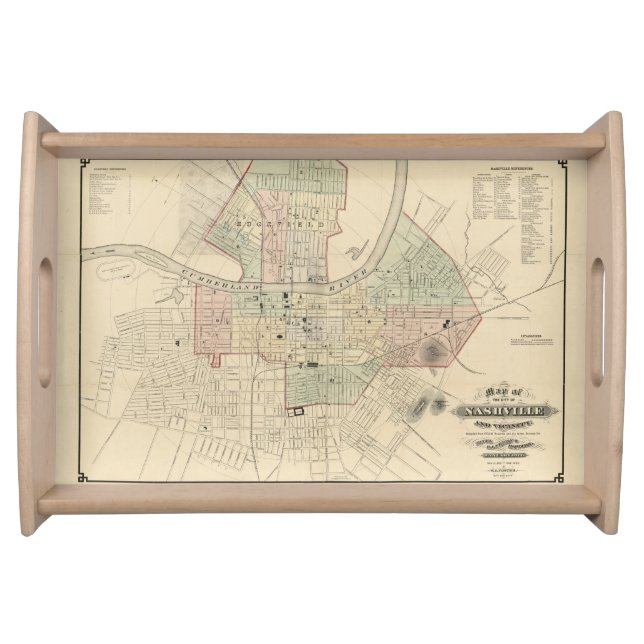 Vintage Nashville Map Wooden Serving Tray (Front)
