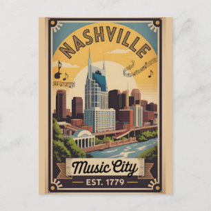 Vintage Nashville Tennessee Music City Retro Trave Postcard