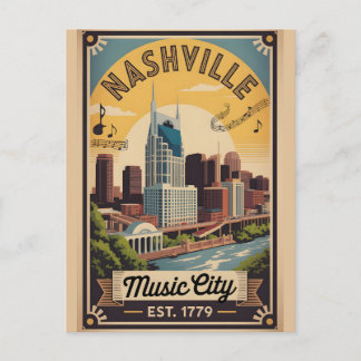 Vintage Nashville Tennessee Music City Retro Trave Postcard