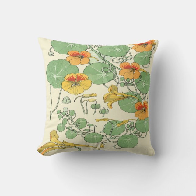 Vintage Nasturtium Throw Pillow (Front)