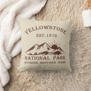 Vintage National Park Yellowstone Throw Pillow