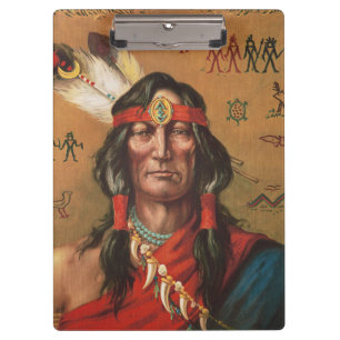 Vintage Native American Chief Portrait Art Clipboard