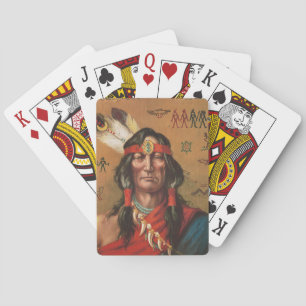 Vintage Native American Chief Portrait Art Poker Cards