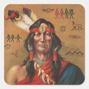 Vintage Native American Chief Portrait Art Square Sticker