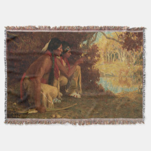 Vintage Native American, Hunting for Deer by Couse Throw Blanket
