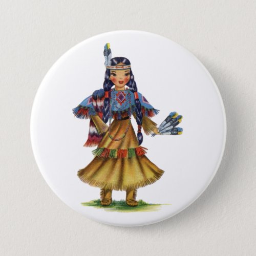 Vintage Native American in traditional dress Button