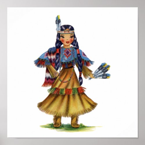 Vintage Native American in traditional dress Poster
