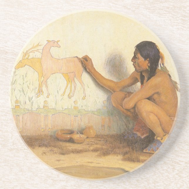 Vintage Native American, Indian Artist by Couse Coaster (Front)