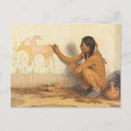 Vintage Native American Indian Artist by Couse Postcard