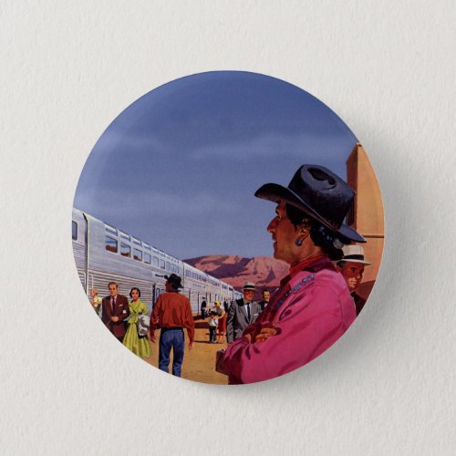 Vintage Native American Indian at a Train Station Button
