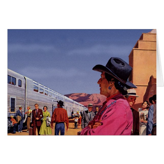 Vintage Native American Indian at a Train Station Cards (Front Horizontal)
