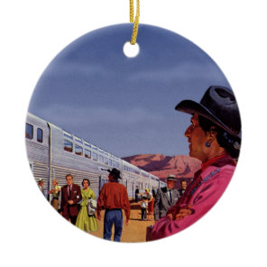 Vintage Native American Indian at a Train Station Ceramic Ornament