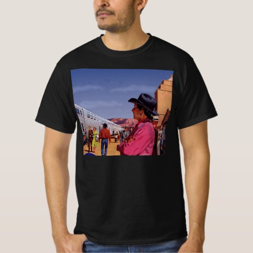 Vintage Native American Indian at a Train Station T_Shirt